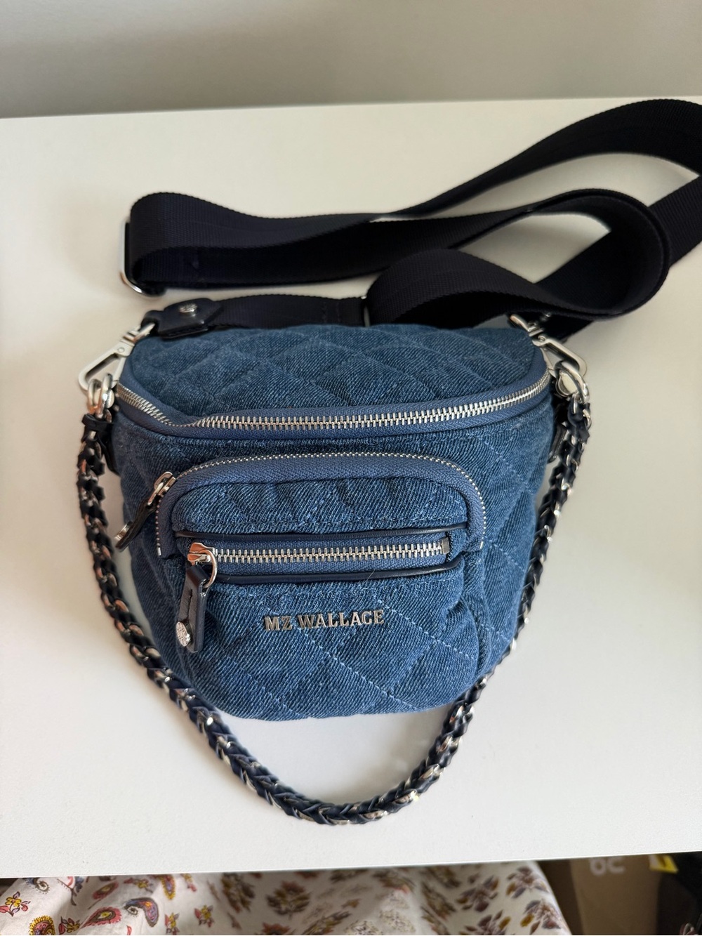 MZ Wallace Quilted Denim Mini Crossbody in Blue
